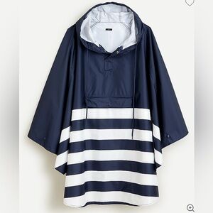 J. Crew Navy and White Striped Packable Rain Poncho NWT